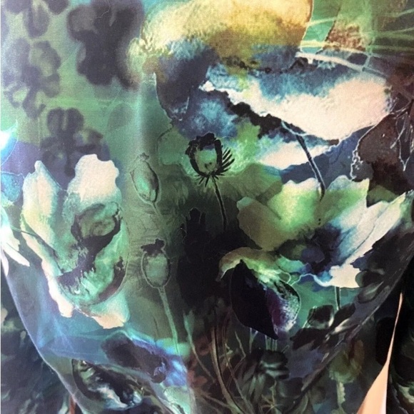 Womens Stella & Jamie Size XS Bomber Jacket Green Black Floral Designer Pocket - Picture 6 of 9